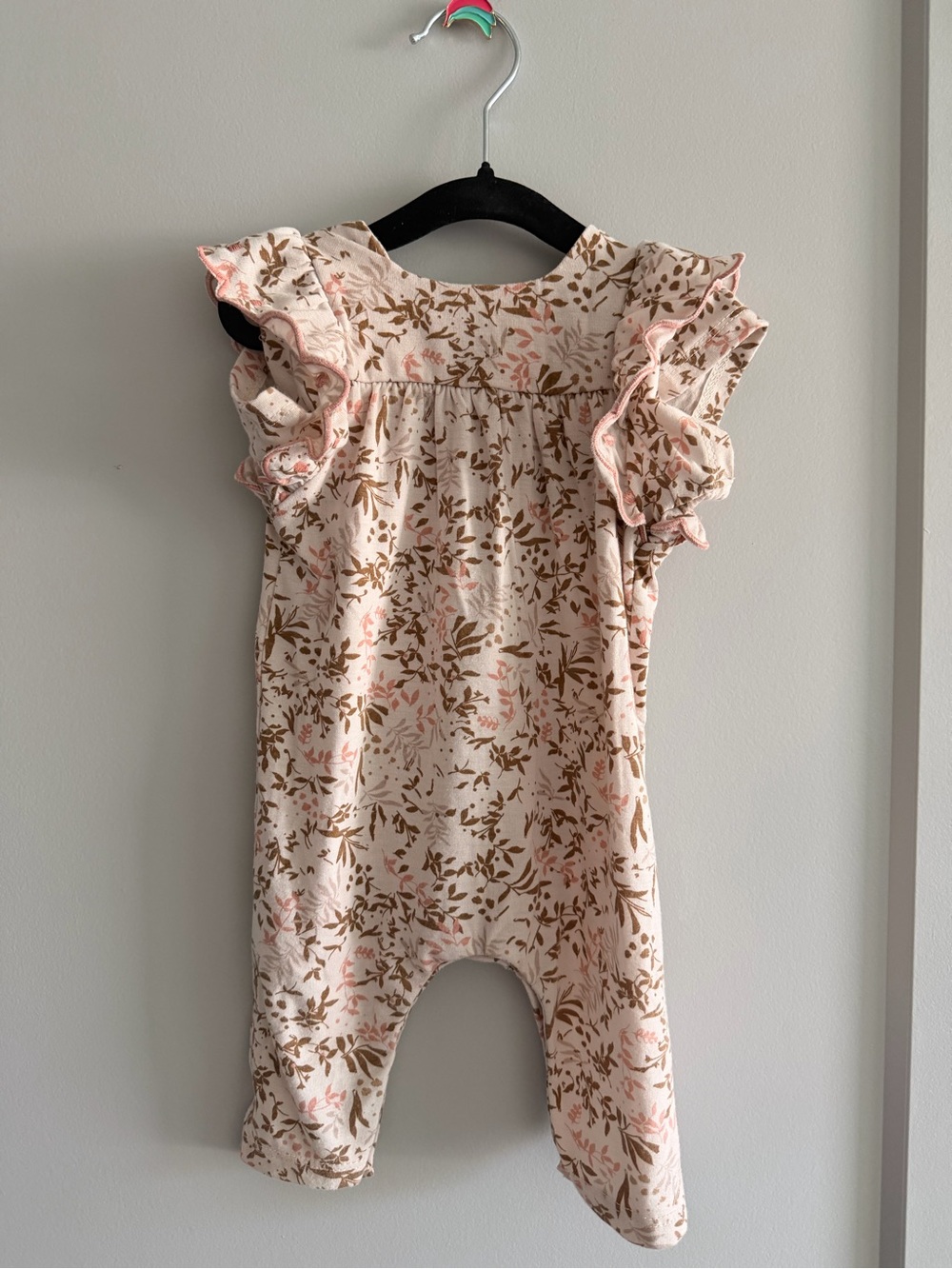 Girls Pink Floral Romper with Ruffle Sleeves
